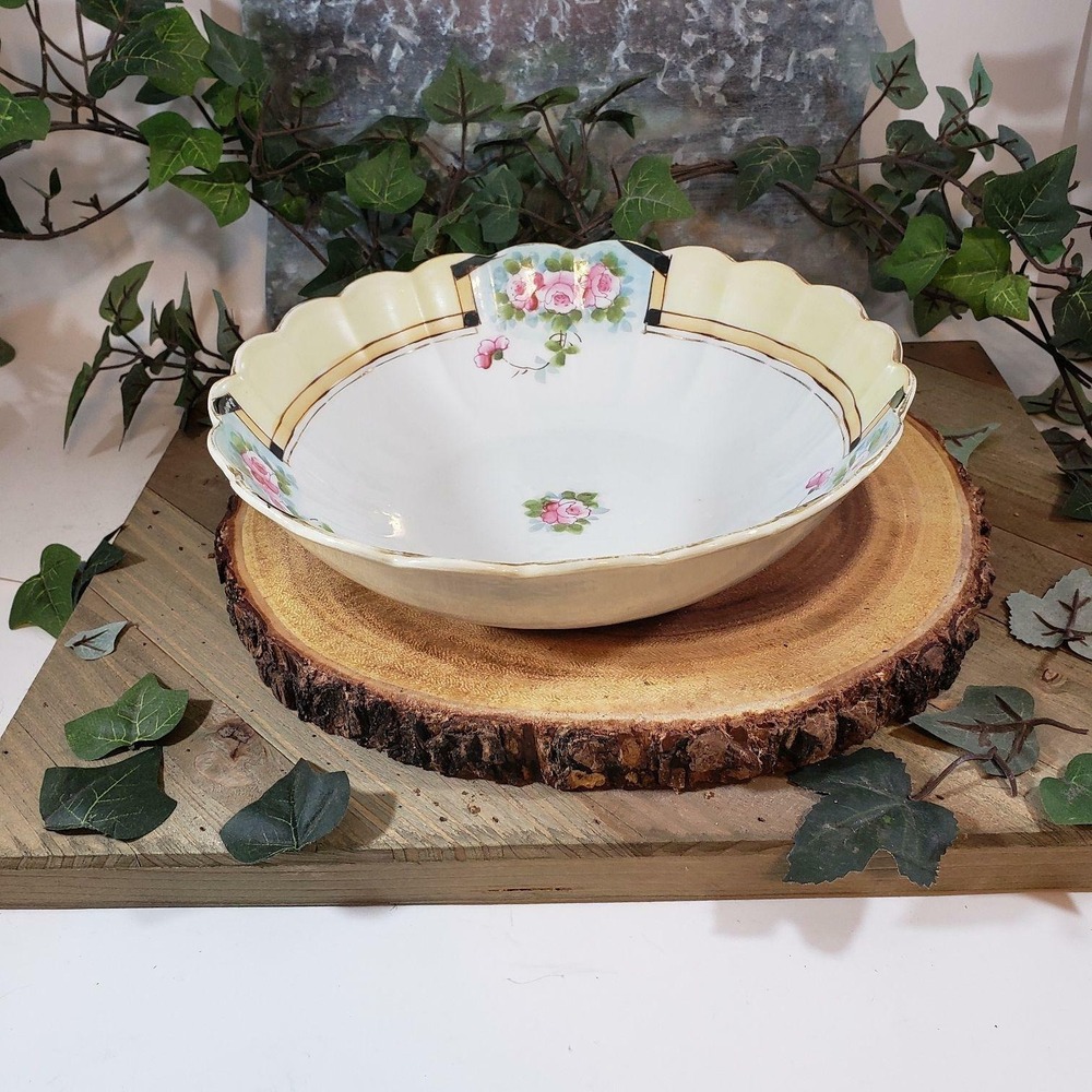 Antique Nippon 8.75″ Hand Painted Serving Bowl with Crown/Star Mark Ancient Rose